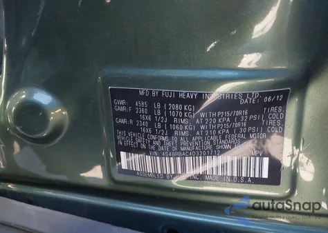 2013 Subaru Outback 2.5I from USA, damaged, VIN 4S4BRBAC4D3201712